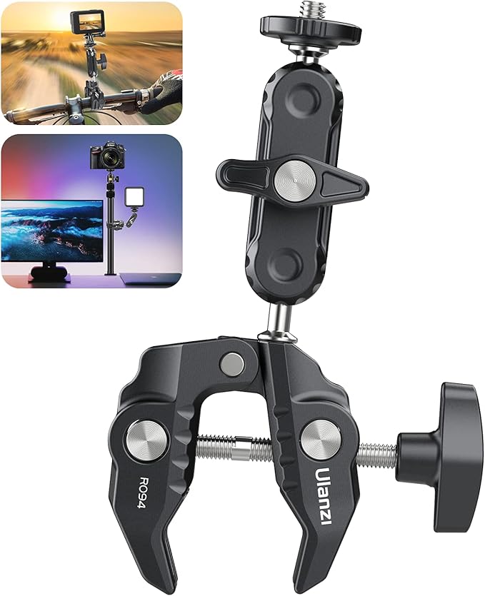 UURig R094 Super Clamp, Multi-Functional Camera C Clamp Mount | 1/4" Ball Head Monitor Mount 3/8" Hole Adjustable Video Shooting Compatible with DJI Pocket 3&4/Insta 360x5/Monitor/Light/Mic by UURig