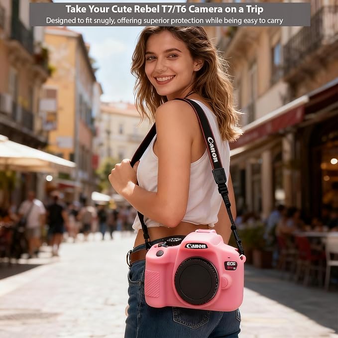 Case for Canon EOS Rebel T7 Rebel T6 Camera, Soft Silicone Rubber Protective Camera Case Cover Accessories, Lightweight, Anti-Scratch with Button Marking for EOS Rebel T7 T6 (Pink) - Image 4