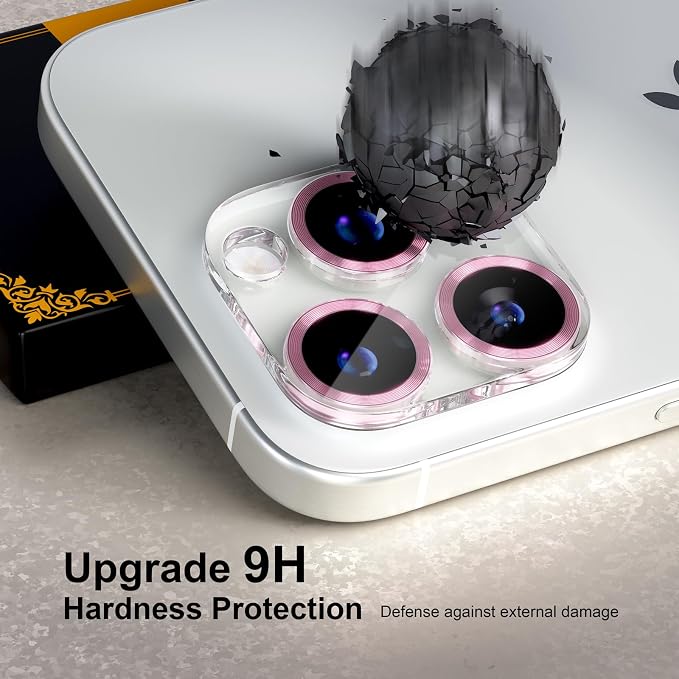 for 6 Pack iPhone 15 Pro/iPhone 15 Pro Max Camera Lens Protector [Drop Protection] [Case Friendly] [Easy Installation] 9H Tempered Glass Camera Screen Protector Cover, CD Pink - Image 3