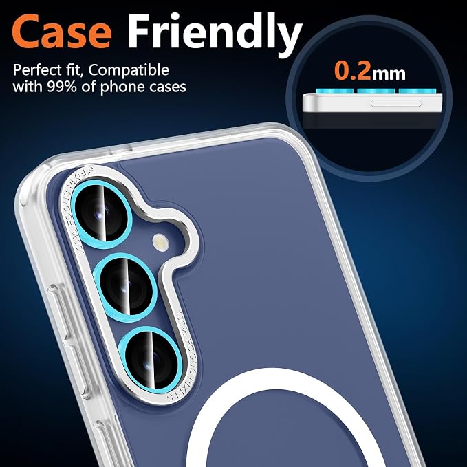 for Samsung Galaxy S25 FE Camera Lens Protector, Individual Metal Ring Tempered Glass Lens Cover, [Strong Adsorption] Scratch Resistant Ultra-Thin HD Clear Lens Cover, 1 Set-Blue Shine - Image 8