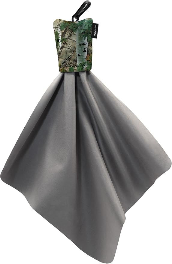 SPUDZ Classic Microfiber Lens Cleaner – Clip-On Pouch, Washable – for Binoculars, Scopes, Glasses, Screens | Classic | Alpine Mountain Camo, 10 x 10 Inch by SPUDZ