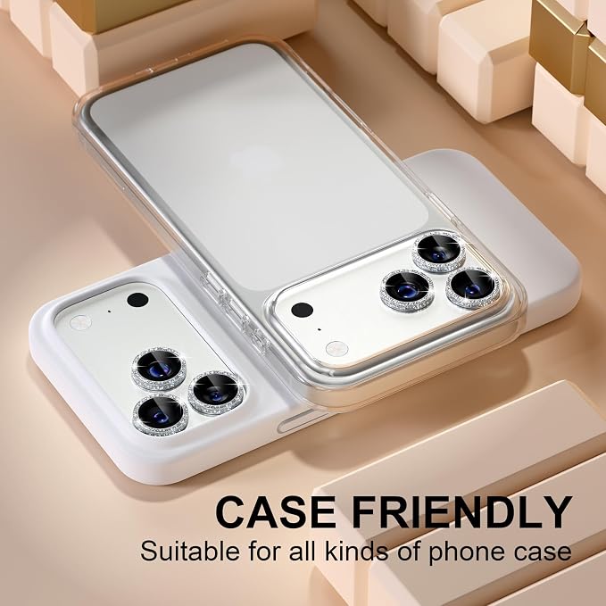 Misea Camera Lens Protector for iPhone 17 Pro Max/17 Pro, Silver Glitter | Bling Upgraded Look, 9H Tempered Glass Individual Metal Camera Cover, Anti-Scratch, Strong Adsorption, Case-Friendly - Image 6