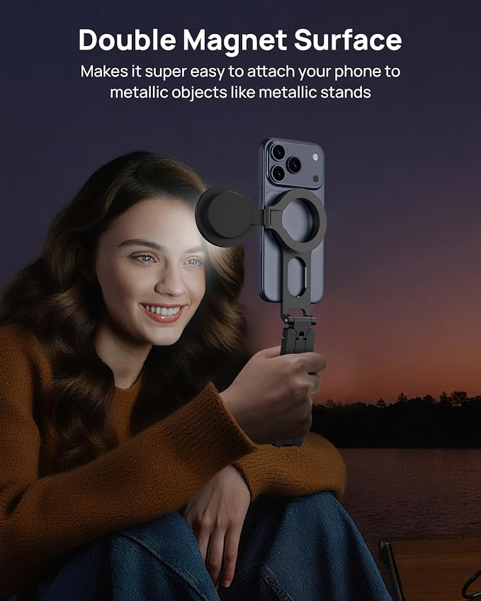 Magnetic Phone Tripod Stand for iPhone - Strong Magnet Foldable Cell Phone Stand for Vlog, Gym, Travel Essentials, Mini Tripod Phone Stand Compatible with iPhone 17 16 15 14 13 12 Series (Black) - Image 7