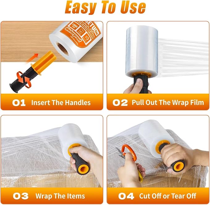 Stretch Film Shrink Wrap for Moving Supplies (5inch, 2 Pack) x 1000ft, Industrial Strength Plastic Wrap Stretch Roll for Pallet Wrapping Shipping Moving Boxes Storage Furniture with Handles, Clear - Image 8