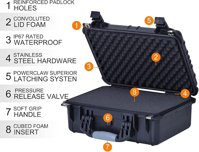 MEIJIA All Weather IP67 Waterproof Hard Camera Case,Hard Protective Case,Hard Case with Customizable Foam,Fit Use of Drones,Camera,Equipments,Pistols(Black,15.98x12.99x6.85inches) (Pack of 2) - Image 4