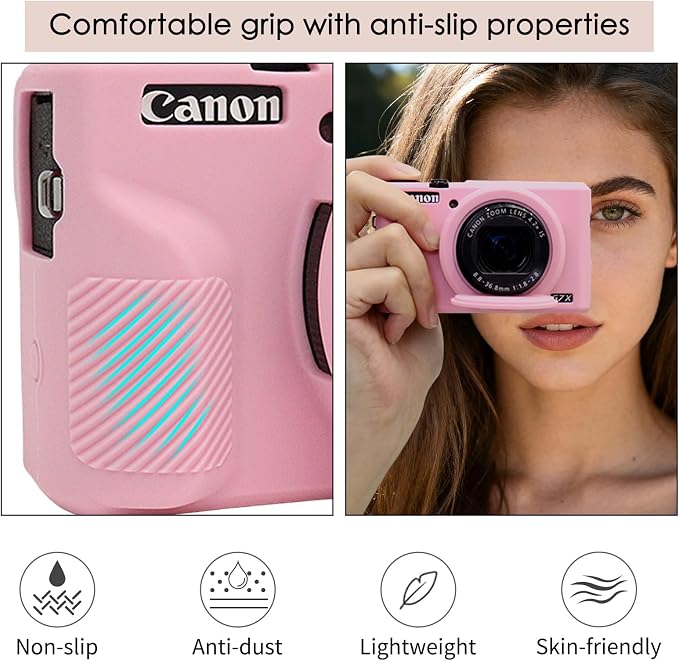 VOVMOEYA Camera Case for Canon Powershot G7 X Mark III with 2PCS Screen Protector,Full Pritection Soft G7X III Silicone Case Detachable Lens Cover Protective Cover for Canon G7XIII G7X3-Pink - Image 3
