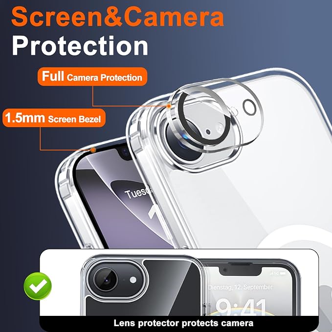 Clear for iPhone 17e Case & iPhone 16e Case with Privacy Screen | Full Camera Protector, Privacy Screen Protector, Magnetic, Compatible with MagSafe, Shockproof Cover for 17 16 e Transparent - Image 5