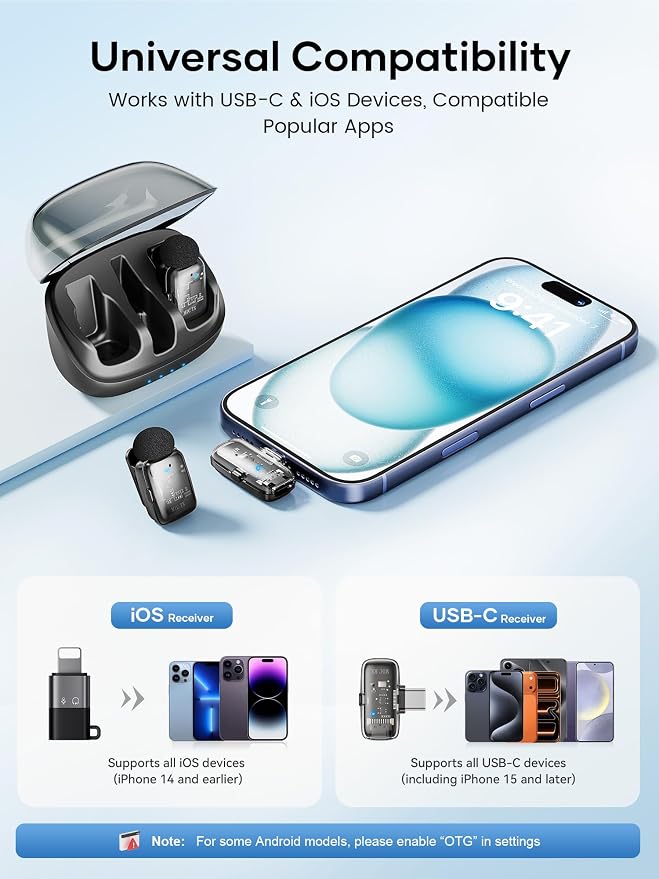 Wireless Lavalier Microphone for iPhone iPad Android with Charging Case,Lapel Mic with Noise Reduction,36H Battery Life, Plug and Play Mini Microphone for Video Recording,YouTube,Vlog,Live Streaming - Image 6