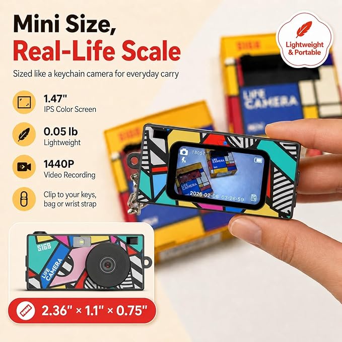 Mini Keychain Digital Camera, Y2K Retro Pocket Camera with 1.47 Inch Screen, 1440P Video, 2MP Photos, 16GB Card, Flash, Type C, Tiny Vintage Camcorder for Kids Teens Travel Vlog (Black) - Image 2