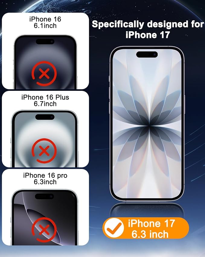 SIBEITU 3+3 Pack Screen Protector for iPhone 17 6.3 Inch Tempered Glass | 3 Pack Screen + 3 Pack Camera Lens Protector with Installation Frame, HD Clear, 9H Hardness, Scratch Resistant, Case Friendly - Image 2