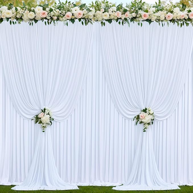 4 Panels White Backdrop Curtains for Wedding Party Wrinkle Free Backdrops Curtain Drapes Fabric Decorations Photo Back Drop Cloth for Baby Shower Photography Stage Reception 20ft(W) x 12ft(H) - Image 8