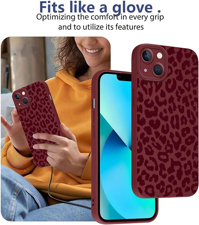 Cute Burgundy Cheetah Print Phone Case for iPhone 13 6.1" | Aesthetic Leopard Pattern Design Cover Full Camera Lens Protective Shockproof Soft Slim TPU Funda for Women Girls - Image 7