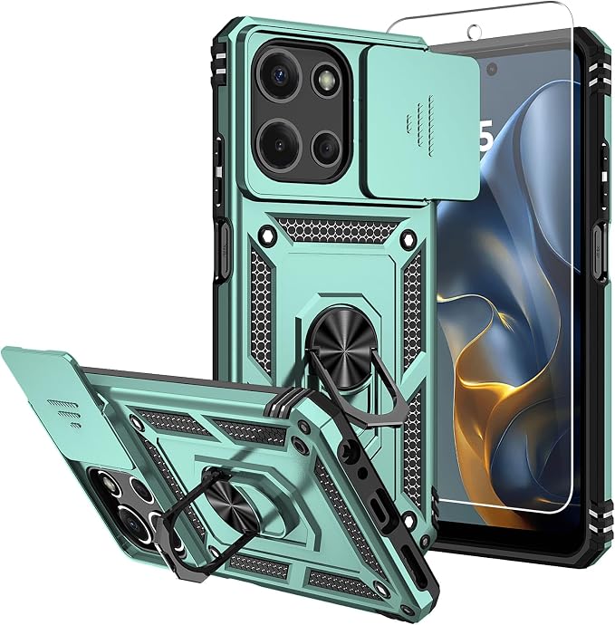 for Moto G 2026 /Moto G Play 2026 Case,with Screen Protector and Camera Cover,[Military Grade] 16ft.Drop Tested Cover with Magnetic Kickstand Protective Case for Motorola G 2026, Green by SKMY