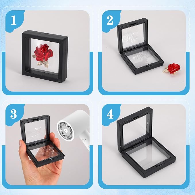 Molain 80 Pcs Coin Holder Challenge Coin Display Stand, 3D Floating Display Case 2.8 x 2.8 x 0.8 Inch Clear Film Jewelry Storage Box, Coins Case Frame Stand for Challenge Coins Fossils - Image 3