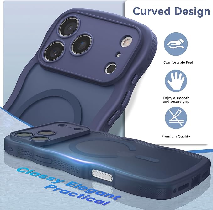BENTOBEN Magnetic for iPhone 17 Pro Max Case, Cute Wavy [Full Camera Protection][Compatible with MagSafe] Matte Anti-Slip Bumper Women Men Boys Protective Cover for 17 ProMax 6.9", Deep Blue - Image 2