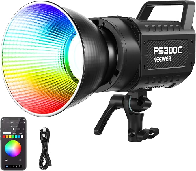 NEEWER FS300C 300W RGB LED Video Light with App/2.4G Control | 17 Effects, 2500K-7500K, 29000Lux/1m COB Continuous Output Lighting, CRI95+/TLCI97+, Bowens Mount Spotlight for Studio Shoots by Neewer