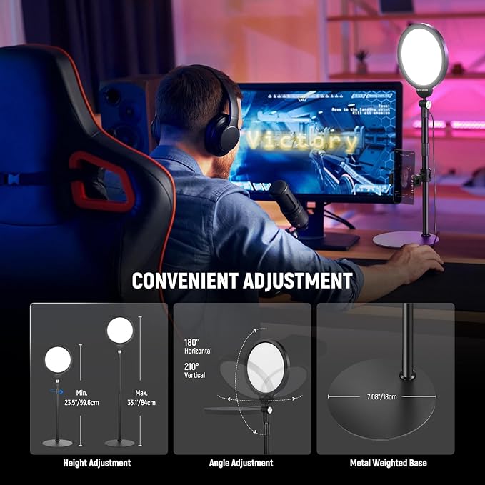 NEEWER Basics 7" Desk Ring Light for Video Recording, 10W Dimmable, R06 | Full Screen Key Lighting, Stand, Phone Holder for iPhone, Computer, Laptop, Vlog, Live Streaming, Video Conference Lighting - Image 5