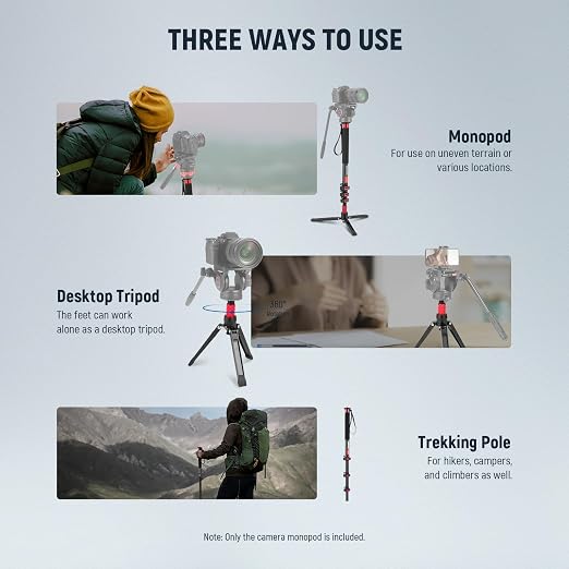 NEEWER 67.7" Camera Monopod Stand, Lightweight Carbon Fiber Travel Tripod with Detachable Base for DSLR Camcorder Video Recording, Telescopic Selfie Stick Trekking Pole, Max Load 13.2lb, TP71 - Image 7