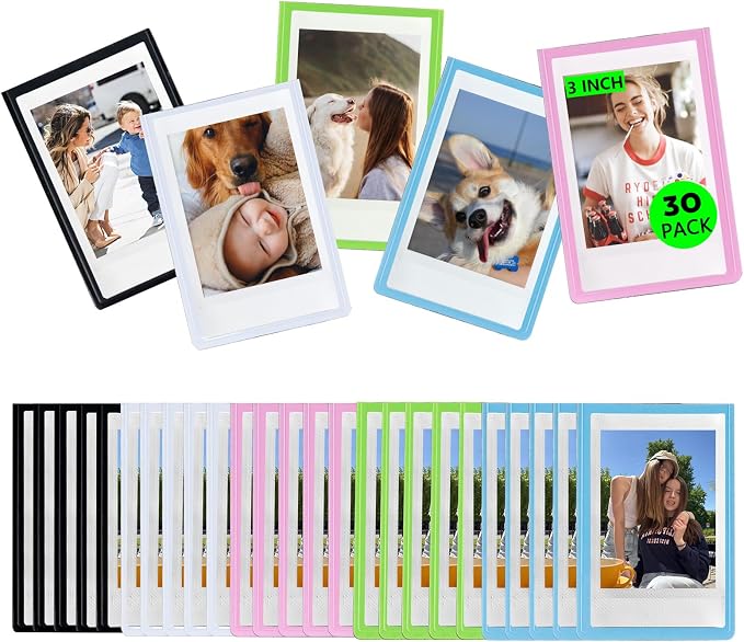 Mini Magnetic Picture Frame for Fujifilm Instax Mini Instant Camera | Fits Mini 13/12/11/41/SE/EVO Camera 2.15"x3.4" Films, Mini Magnet Picture Frames for Fridge, Home, School, 15 Black, 15 White by wogozan