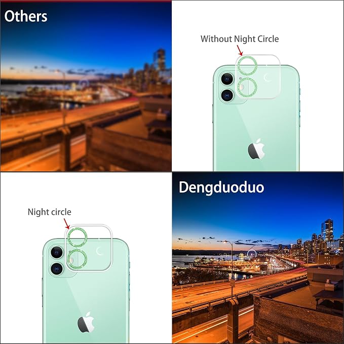 【3 Pack】Dengduoduo Camera Lens Protector for iPhone 11 & iPhone 12 Mini,Glitter Bling Sparkle Ultra HD, Tempered Glass, 13H Hardness, Anti-Scratch, Case Friendly, Easy to Install [No Affect on Night - Image 4