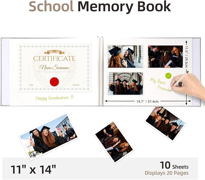 Vienrose Extra Large Self Adhesive Photo Album 11x14 20 Pages Gray | 12X16.4 Inch, Art Portfolio Binder, Graduation And School Memory Book, Certificate Binder - Image 2