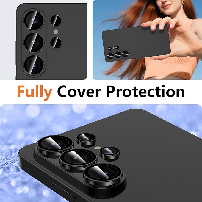 for Samsung Galaxy S26 Ultra Camera Lens Protector, Individual Metal Ring Tempered Glass Lens Cover, [Strong Adsorption] Scratch Resistant Ultra-Thin HD Clear Lens Cover, 1 Set-Black Ring - Image 8