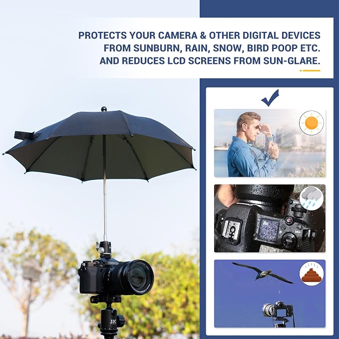 Upgrade Camera Hot Shoe Umbrella Sunshade with 3 Level Height Adjustable | with Extra Cold Shoe Mount,360°Adjustable,Rain Cover Protector Sunshade for Canon Sony Nikon Fuji DSLR & Mirrorless Cameras - Image 5