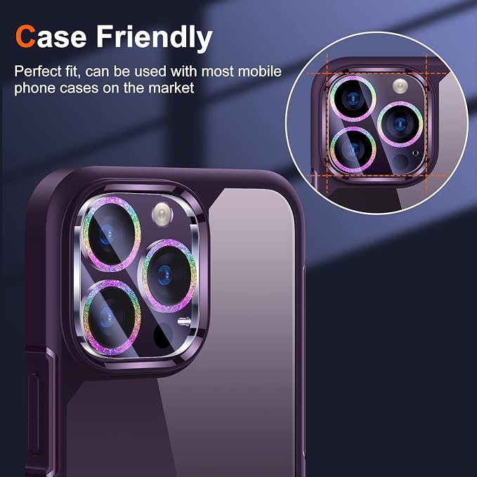 UniqueMe 3 PK for iPhone 14 Pro Max/14 Pro Camera Lens Protector-Colorful | Tempered Glass, Case Friendly, Scratch-Resistant, Night Shooting Mode - Image 4