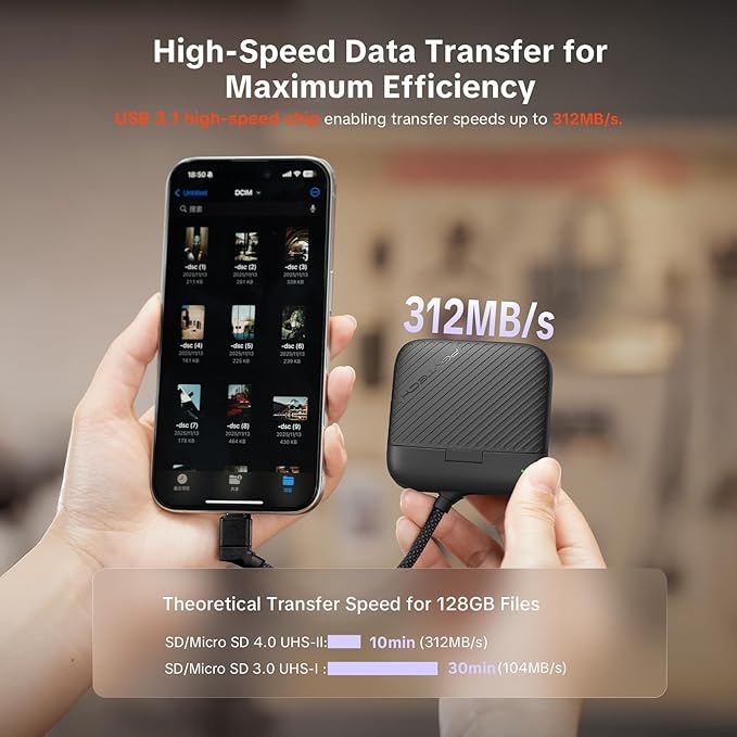PGYTECH Mini SD Card Reader Case, 2-in-1 UHS-II SD 4.0/Micro SD Card Reader | CreateMate High-Speed Dual-Slot Transfer/USB 3.1/Type-C with 6-Slot Storage Portable, for Camera/Drone/Phone/Pocket 4, Black - Image 3