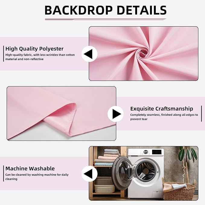 Pink Photo Backdrop for Photography Photoshoot Background, 10x7FT | Multipurpose Screen for Portrait Studio Video Recording Party Non-Reflective Easy Setup High Density - Image 2