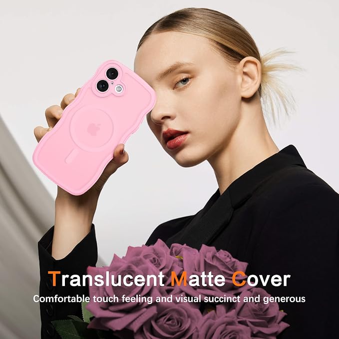BENTOBEN Magnetic for iPhone 17 Case, Cute Wavy Full Camera Protection [Compatible with MagSafe] Translucent Matte Anti-Slip Bumper Women Girls Boys Protective Cover for 17 6.3", Light Pink - Image 7