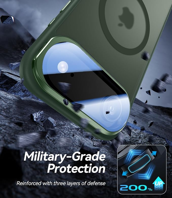VOFATA [Upgraded Full Camera Protection] for iPhone Air Case with Camera Cover Stand [Fit for MagSafe][10FT Mil-Grade Protection] Translucent Magnetic Phone Cover for iPhone 17 Air Case, Green - Image 5