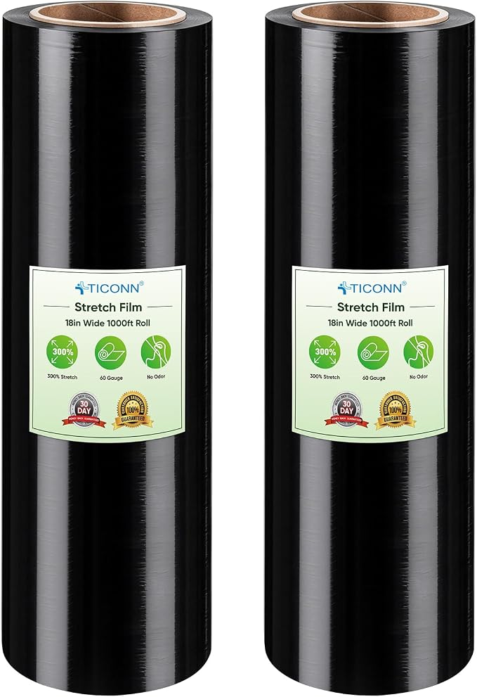 TICONN Stretch Wrap Roll, 18 in x 1000 ft Plastic Wrap for Moving Furniture | Odorless Industrial Strength Stretch Film, 300% Stretchability, Self-Adhering, Ideal for Furniture, Box Protection by TICONN