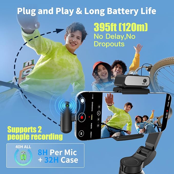 Magnetic Wireless Lavalier Microphone for iPhone 16 15 14 Pro Max Android Camera, 3-Level AI Noise Canceling & 48kHz Hi-Fi, 2-Person Wireless Mic for TikTok YouTube Vlog Recording, 40H - Image 2