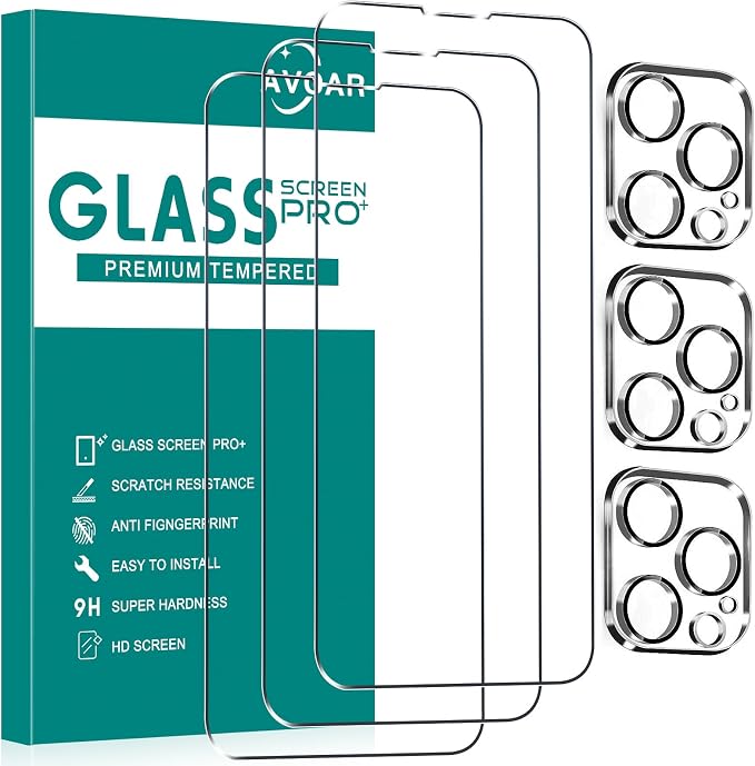 3+3 Pack Glass Screen Protector for iPhone 13 Pro Max, 6.7 Inch | Camera Lens Protector, HD Clear Tempered Glass Film, Anti-Scratch, Bubble Free, Case-friendly by AVOAR