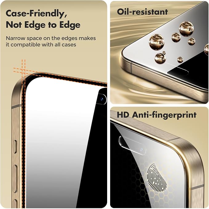 UNBREAKcable Privacy Screen Protector for iPhone 15 Pro, 2-Pack | True 28° Anti-Spy, Shatterproof Tempered Glass, 9H Hardness, Easy Install, Bubble-Free, Anti-Scratch, Case Friendly - Image 5