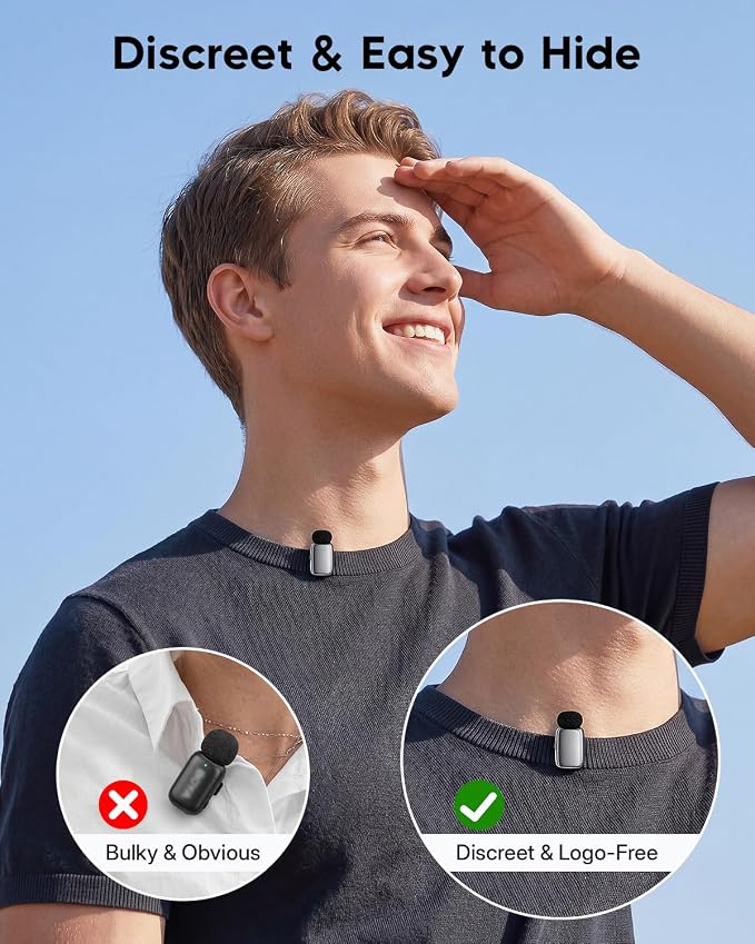 ZealSound Mini Wireless Lavalier Microphone for iPhone iPad Android, Dual Channel Wireless Microphones with Noise Cancellation, Mute & Volume Control, 33H Battery Case, USB-C & Lightning Plug & Play - Image 3