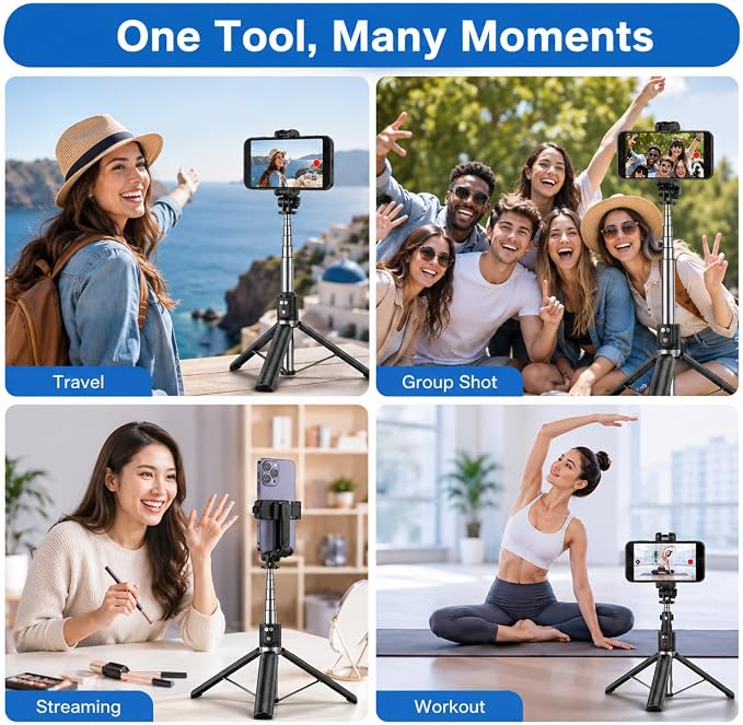 Black Tripod for iPhone with Light, Ring Light Holder for iPhone, Adjustable Selfie Stick Stand with Fill Light, Extendable Phone Tripod for Video Recording, Live Streaming, and Photography - Image 5