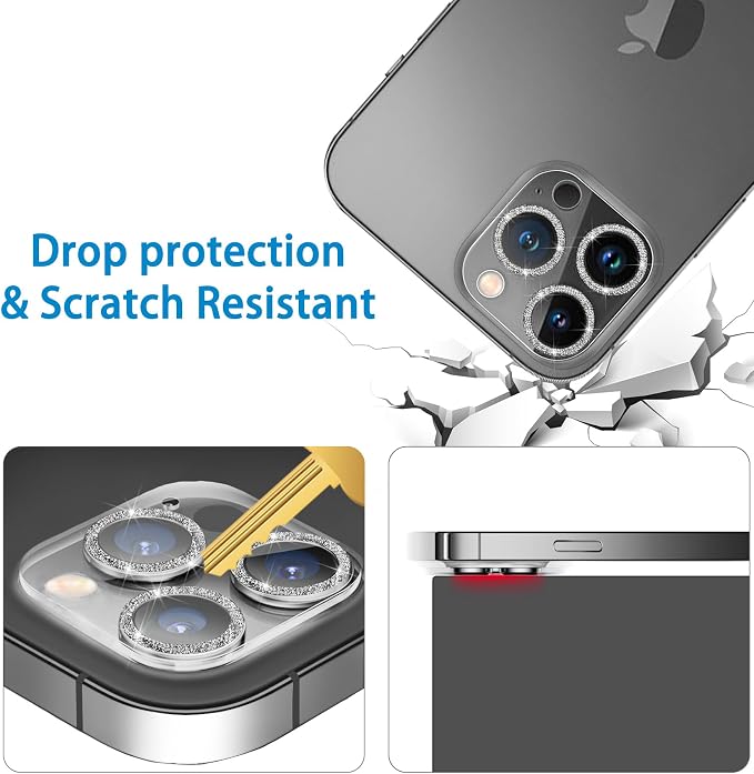 3 Pack Dengduoduo Tempered Glass Camera Lens Protector for iPhone 14 Pro 6.1" & iPhone 14 Pro Max 6.7", Glitter Bling Diamond, Ultra HD, 9H Hardness, Anti-Scratch, Case Friendly, Easy to Install [No Affect on Night Shots] - Image 4