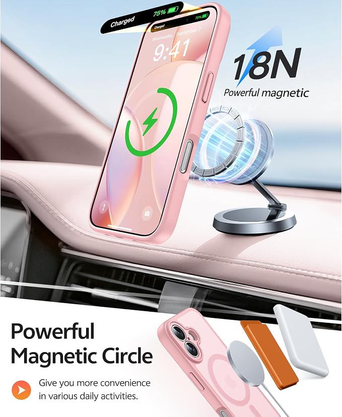 FNTCASE for iPhone 16 Case, Fit for Magsafe, Screen Protector, Light Pink | Full Camera Protection, Translucent Matte, 14FT Military Grade Drop Proof, Shockproof Protective Phone Cover - Image 3