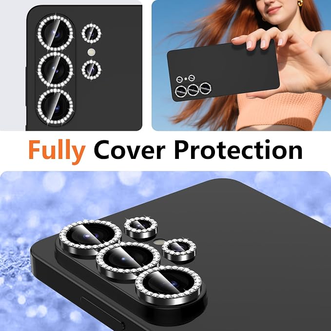 for Samsung Galaxy S26 Ultra Camera Lens Protector, Individual Metal Ring Tempered Glass Lens Cover, [Strong Adsorption] Scratch Resistant Ultra-Thin HD Clear Lens Cover, 1 Set-Black Diamond - Image 8