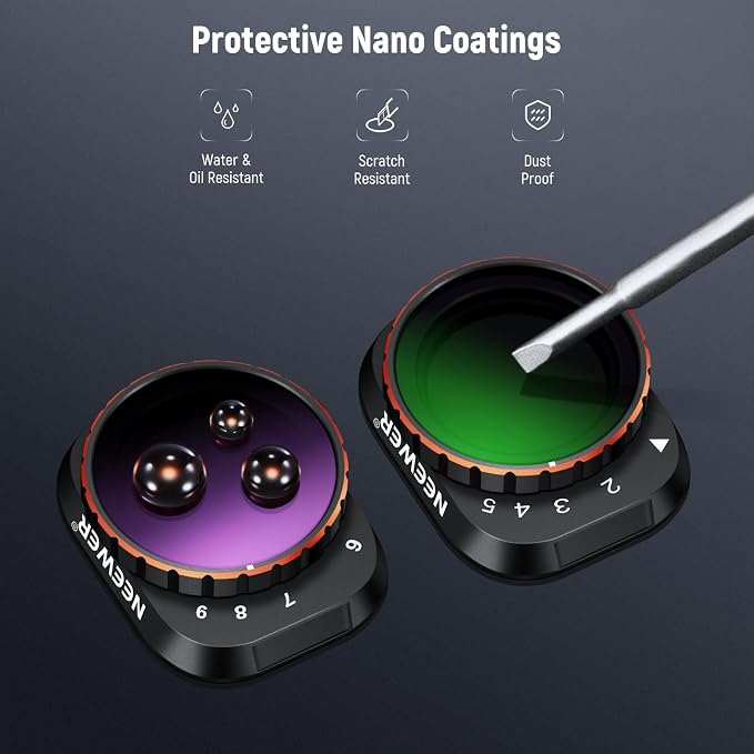 NEEWER Variable ND Filter Set Compatible with DJI Mini 3 / Mini 3 Pro, ND2-32 (1-5 Stops) + ND64-512 (6-9 Stops) Multicoated HD Drone Camera Lens Aerial Video Recording Photography Accessories - Image 7