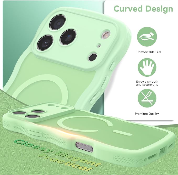 BENTOBEN Magnetic for iPhone 17 Pro Case, Cute Wavy Full Camera Protection [Compatible with MagSafe] Matte Anti-Slip Bumper Women Girls Boys Protective Cover for 17 Pro 6.3", Matcha Green - Image 6