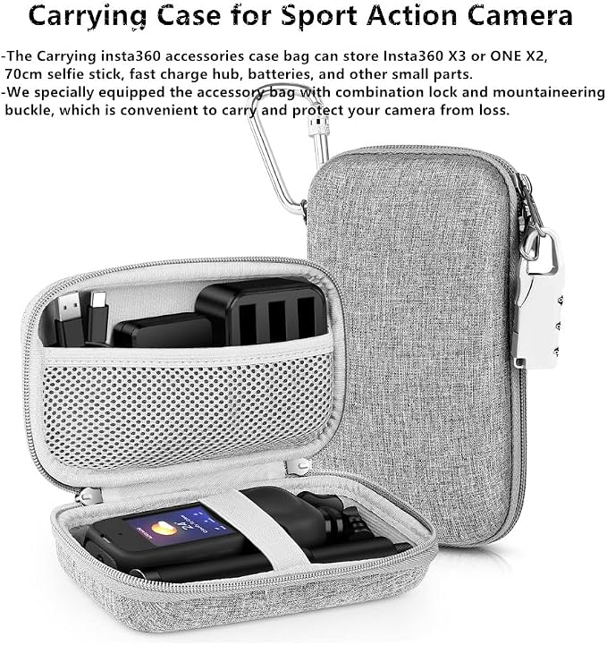 7in1 Compatible with Insta360 X3 Accessories Kit[Silicone Camera Case Cover and Lens Cap][2Pcs 3D Screen Protector Film][Carrying Case Bag with Auto Locking Carabiner and Anti-loss Lock] - Image 5