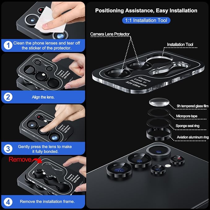 WSKEN for Samsung Galaxy S25 Ultra Camera Lens Protector - Ultra Thin | Case Friendly, 9H Shatterproof Tempered Glass, Anti Scratch Metal Circle, Camera Screen Protector Cover Accessories, Black - Image 6
