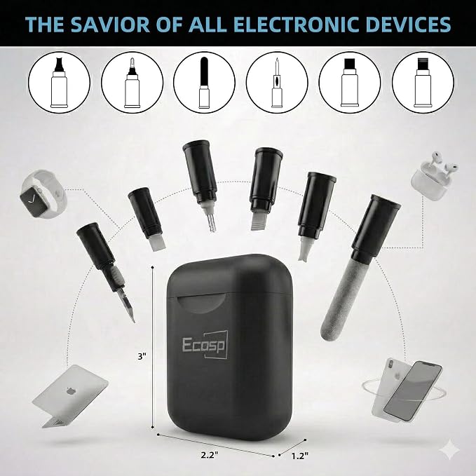 ECASP Cleaner Kit for AirPod,Multi-Tool iPhone Cleaning Kit,Cell Phone Cleaning Repair & Recovery for iPhone & iPad(Type C)Charging Port,Lightning Cables&Connectors,Easy to Store & Carry Design,Black - Image 2