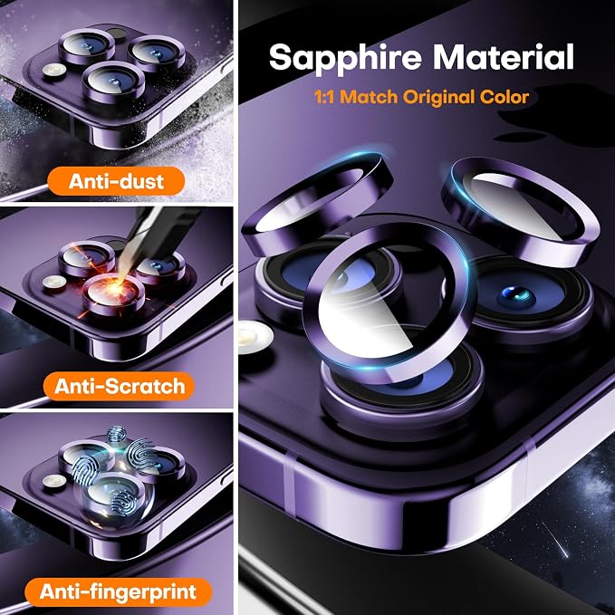 Camera Lens Protector for iPhone 14 Pro Max/14 Pro- Deep Purple | 9H Tempered Glass, Metal Individual Camera Cover, Accessories, Anti-drop, Case Friendly, HD Clear, Anti-Scratch - Image 2