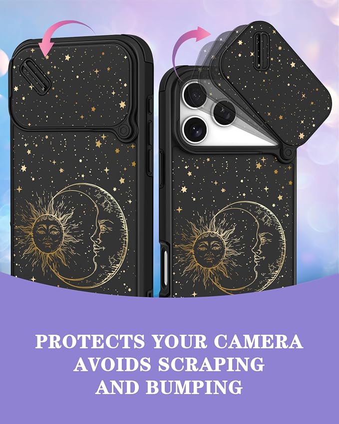 for iPhone 17 Pro Max Case - Women Men Cute Phone Cover Girly Pretty Cool Unique Aesthetic Design Slide Camera Cover Protective Case for Apple for iPhone 17 Pro Max, Sun and Moon - Image 3