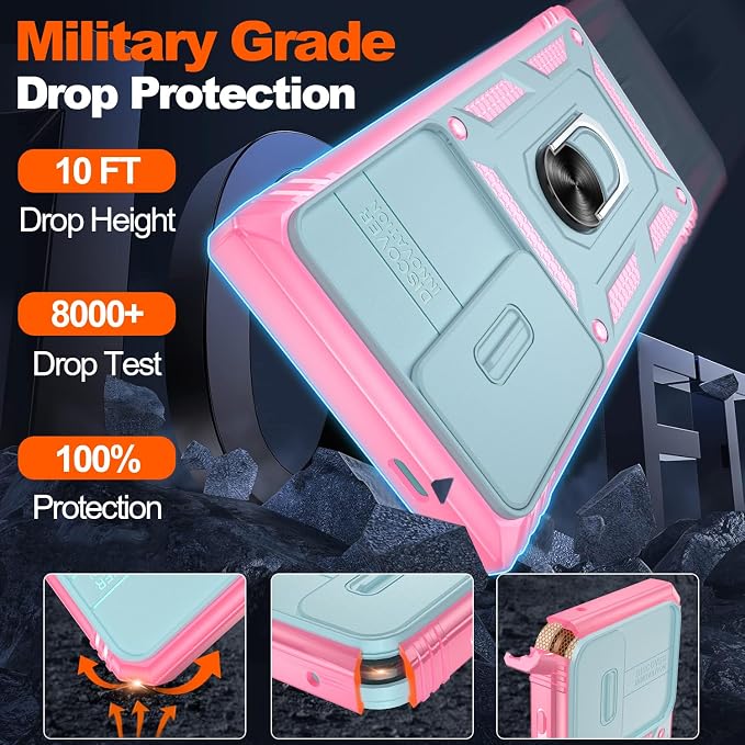 Gritup for Case Samsung S24 Ultra: Case Galaxy S24 Ultra with 2*Screen Protector | Magnetic Stand & Slide Camera Cover | Shock Proof Military-Grade Funda para S24 Ultra Cover -Green+Pink - Image 3