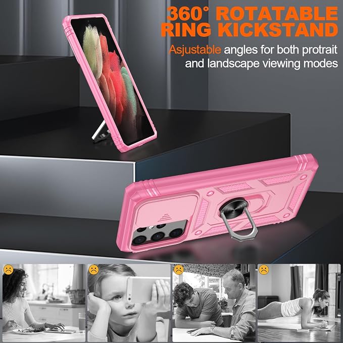 Gritup for Samsung Galaxy S21 Ultra 5G Case: S21 5G Phone Case with Screen Protector*2 | Magnetic Stand & Slide Camera Cover | Shock Proof Military-Grade para S 21 Ultra Cover, Pink - Image 8